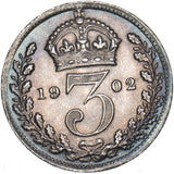 1902 Threepence - Edward VII British Silver Coin - Superb