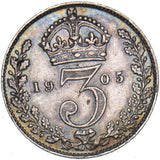 1905 Threepence - Edward VII British Silver Coin - Nice