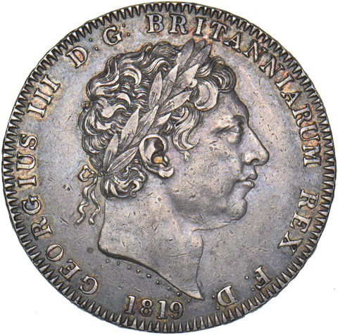 1819 LIX Crown (No Stops On Edge) - George III British Silver Coin - Nice