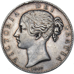1847 Crown - Victoria British Silver Coin - Nice