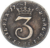 1762 Threepence - George III British Silver Coin - Nice