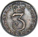 1763 Threepence - George III British Silver Coin - Very Nice