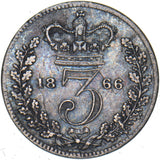 1866 Threepence - Victoria British Silver Coin - Nice