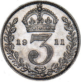1911 Threepence - George V British Silver Coin - Superb