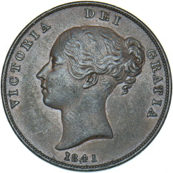 1841 Penny (No Colon) - Victoria British Copper Coin - Very Nice