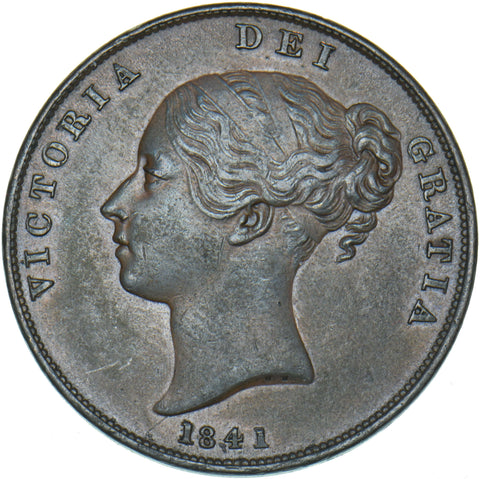 1841 Penny (No Colon) - Victoria British Copper Coin - Very Nice