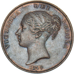 1848 Penny (8 Over 7) - Victoria British Copper Coin - Very Nice