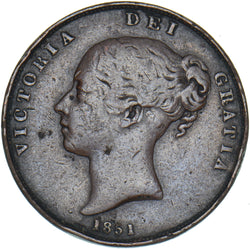 1851 Penny (Far Colon) - Victoria British Copper Coin