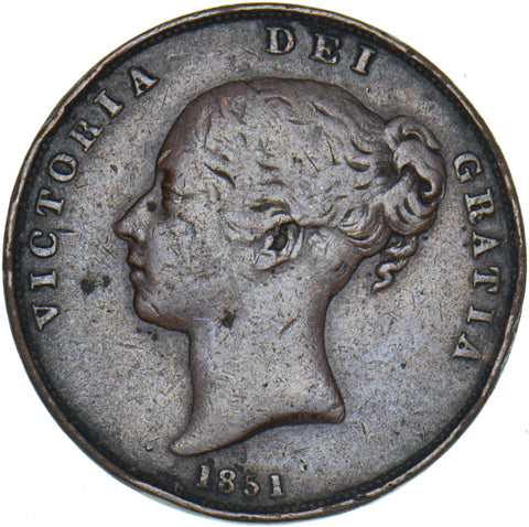 1851 Penny (Far Colon) - Victoria British Copper Coin