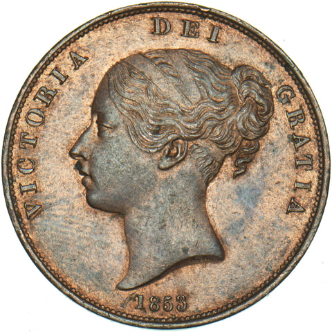 1853 Penny (OT) - Victoria British Copper Coin - Very Nice