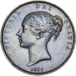 1853 Penny (OT) - Victoria British Copper Coin - Very Nice