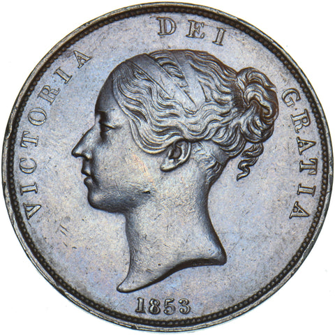 1853 Penny (OT) - Victoria British Copper Coin - Very Nice