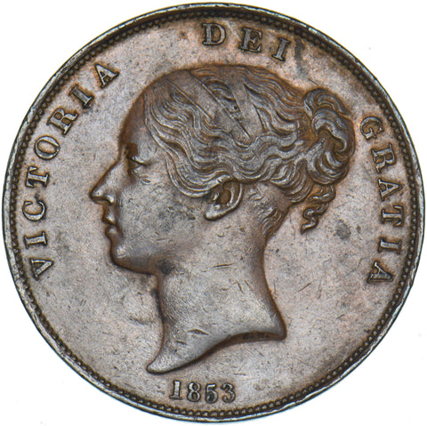 1853 Penny (OT) - Victoria British Copper Coin - Very Nice