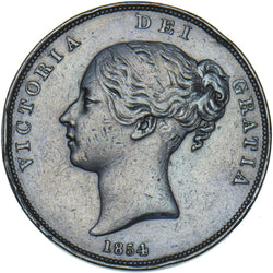 1854 Penny (PT) - Victoria British Copper Coin - Nice