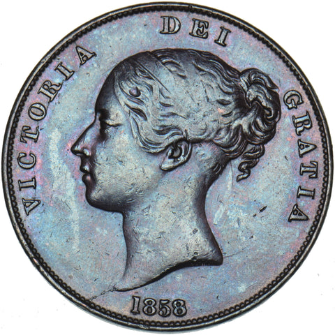 1858 Penny - Victoria British Copper Coin - Nice