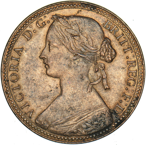 1860 Penny (BB/TB Mule F8) - Victoria British Bronze Coin - Very Nice
