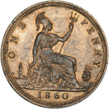 1860 Penny (BB/TB Mule F8) - Victoria British Bronze Coin - Very Nice