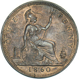 1860 Penny (F10) - Victoria British Bronze Coin - Superb