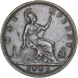 1861 Penny (F22) - Victoria British Bronze Coin - Very Nice