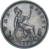 1872 Penny - Victoria British Bronze Coin - Very Nice