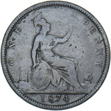 1874 Penny (F77 8+G R14) - Victoria British Bronze Coin