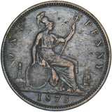 1875 Penny - Victoria British Bronze Coin - Nice