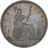 1887 Penny - Victoria British Bronze Coin - Very Nice