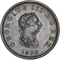 1806 Halfpenny - George III British Copper Coin - Very Nice