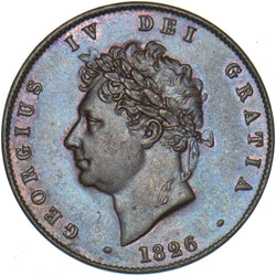 1826 Halfpenny (Incuse Lines) - George IV British Copper Coin - Very Nice
