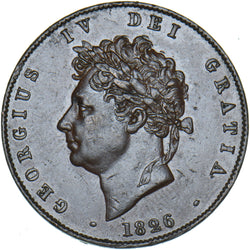 1826 Halfpenny (Incuse Lines) - George IV British Copper Coin - Very Nice