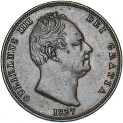 1837 Halfpenny - William IV British Copper Coin - Very Nice
