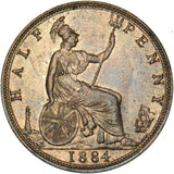1884 Halfpenny - Victoria British Bronze Coin - Very Nice