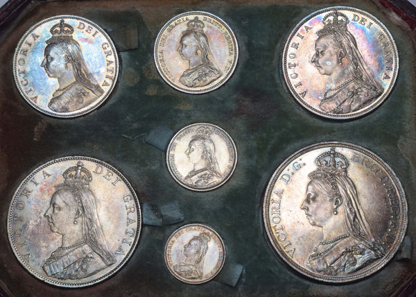 1887 Specimen Set (With Old Spink Case) - Victoria British Silver Coins - Nice