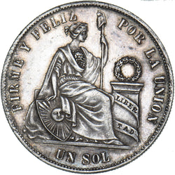 1874 Peru 1 Sol - Silver Coin - Very Nice