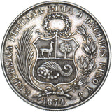 1874 Peru 1 Sol - Silver Coin - Very Nice