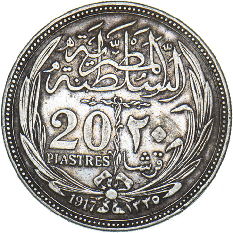 1917 Egypt 20 Piastres - Silver Coin - Nice