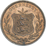 1889 Guernsey 8 Doubles - Bronze Coin - Superb
