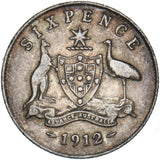 1912 Australia Sixpence - George V Silver Coin - Nice