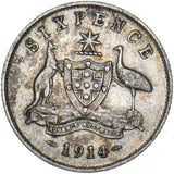 1914 Australia Sixpence - George V Silver Coin - Very Nice