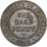 1914 H Australia Half Penny - George V Bronze Coin - Very Nice