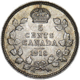 1918 Canada 5 Cents - George V Silver Coin - Very Nice