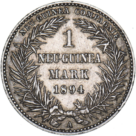 1894 German New Guinea 1 Mark - Silver Coin - Very Nice
