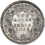 1862 India 2 Annas - Victoria Silver Coin - Very Nice