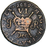 1689 Ireland Gunmoney Sixpence (Dec:) - James II Copper/Brass Coin