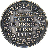 1813 Ireland 10 Pence Bank Token - George III Silver Coin - Nice