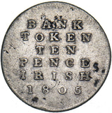 1805 Ireland 10 Pence Bank Token - George III Silver Coin