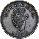 1806 Ireland Farthing - George III Copper Coin - Nice