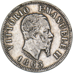 1863 Italy 50 Centesimi - Vittorio Emanuele II Silver Coin - Nice