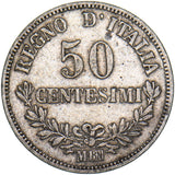 1863 Italy 50 Centesimi - Vittorio Emanuele II Silver Coin - Nice