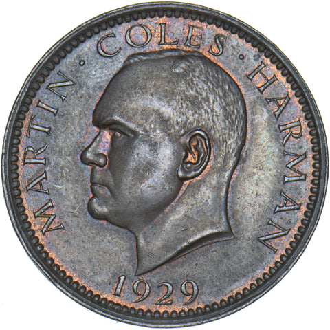 1929 Lundy Puffin - Martin Coles Harman Bronze Coin - Very Nice